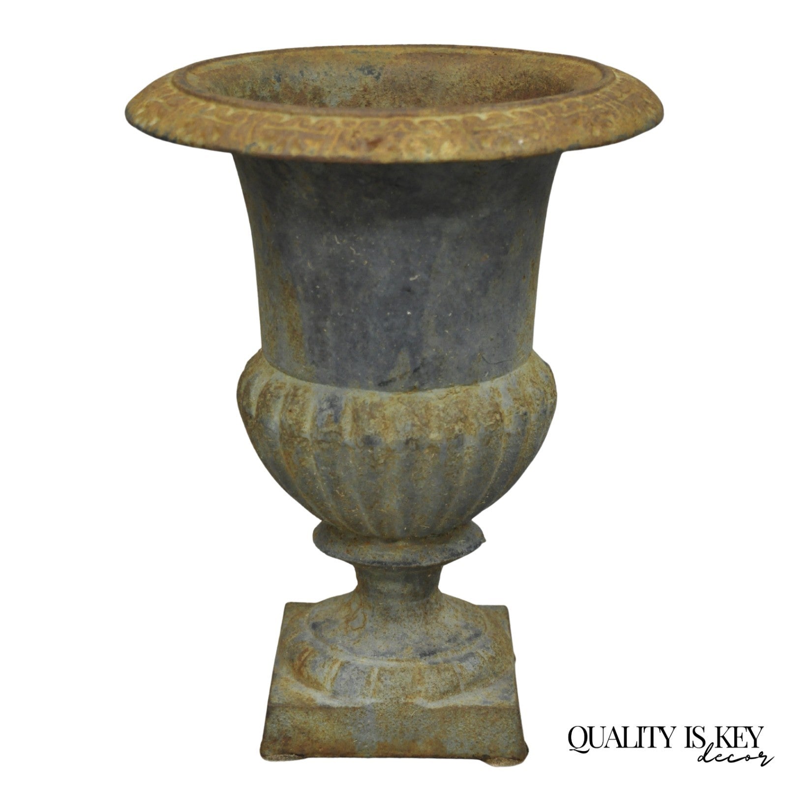 Antique Cast Iron 12" French Classical Small Urn Garden Flower Planter Pot