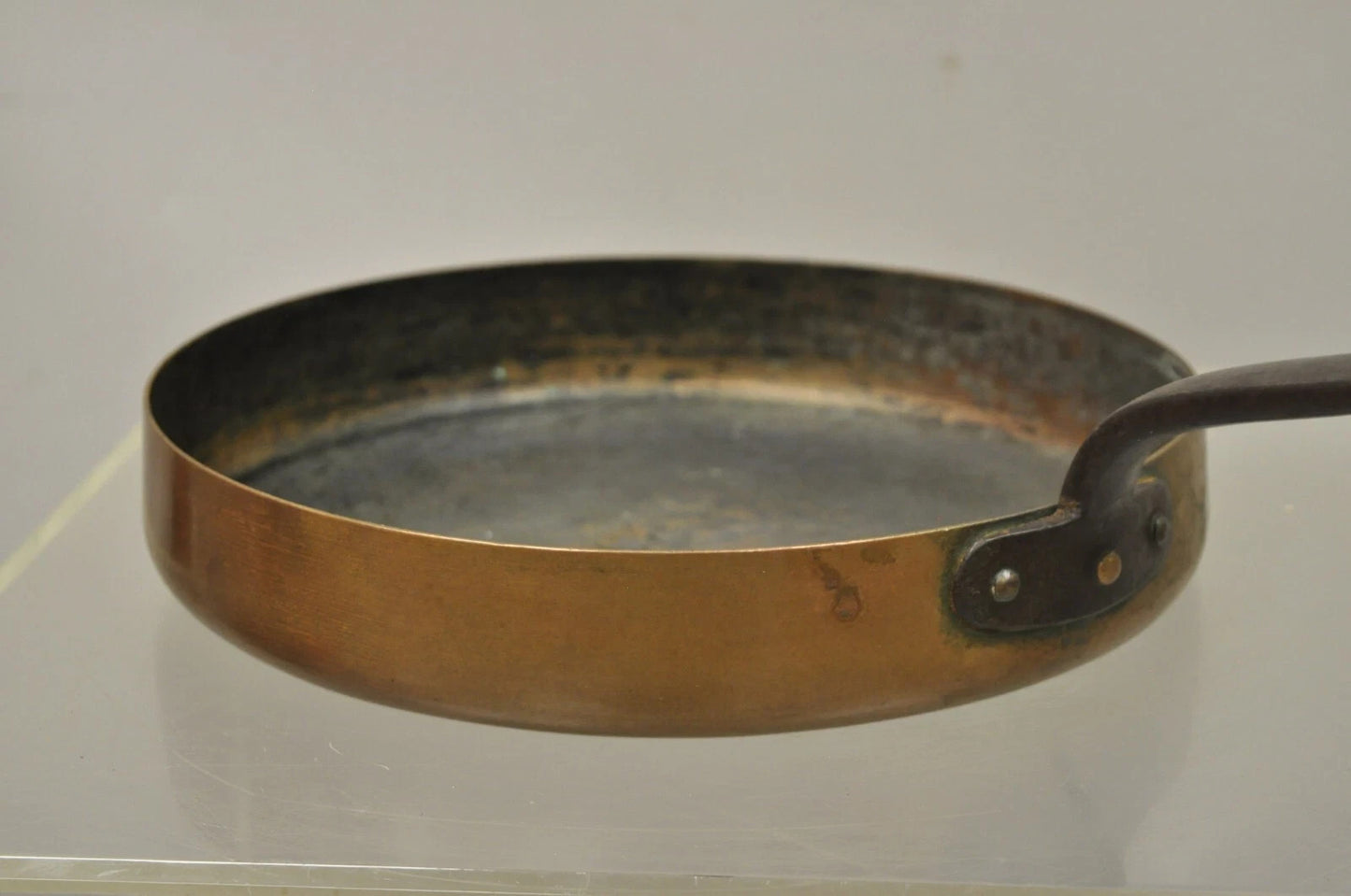 Antique French Country 11" Round Hand Forged Copper Sauce Pan Pot with Handle