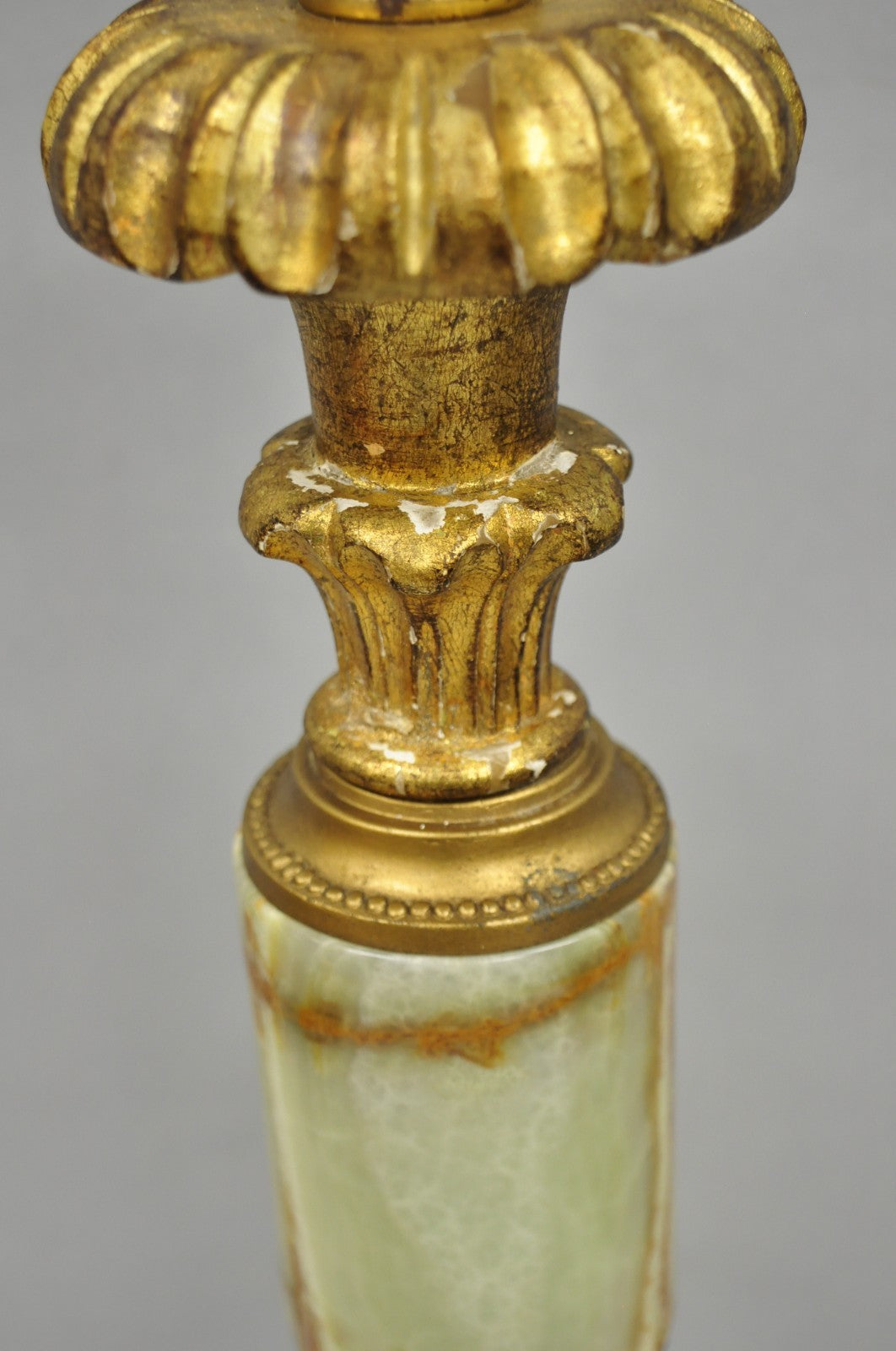 Vintage Italian Hollywood Regency Carved Gold Giltwood & Marble Table Lamp