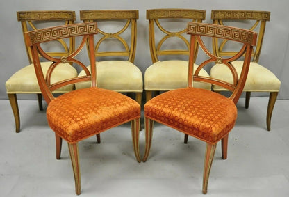 Hollywood Regency Italian Neoclassical Greek Key Painted Dining Chair - Set of 6