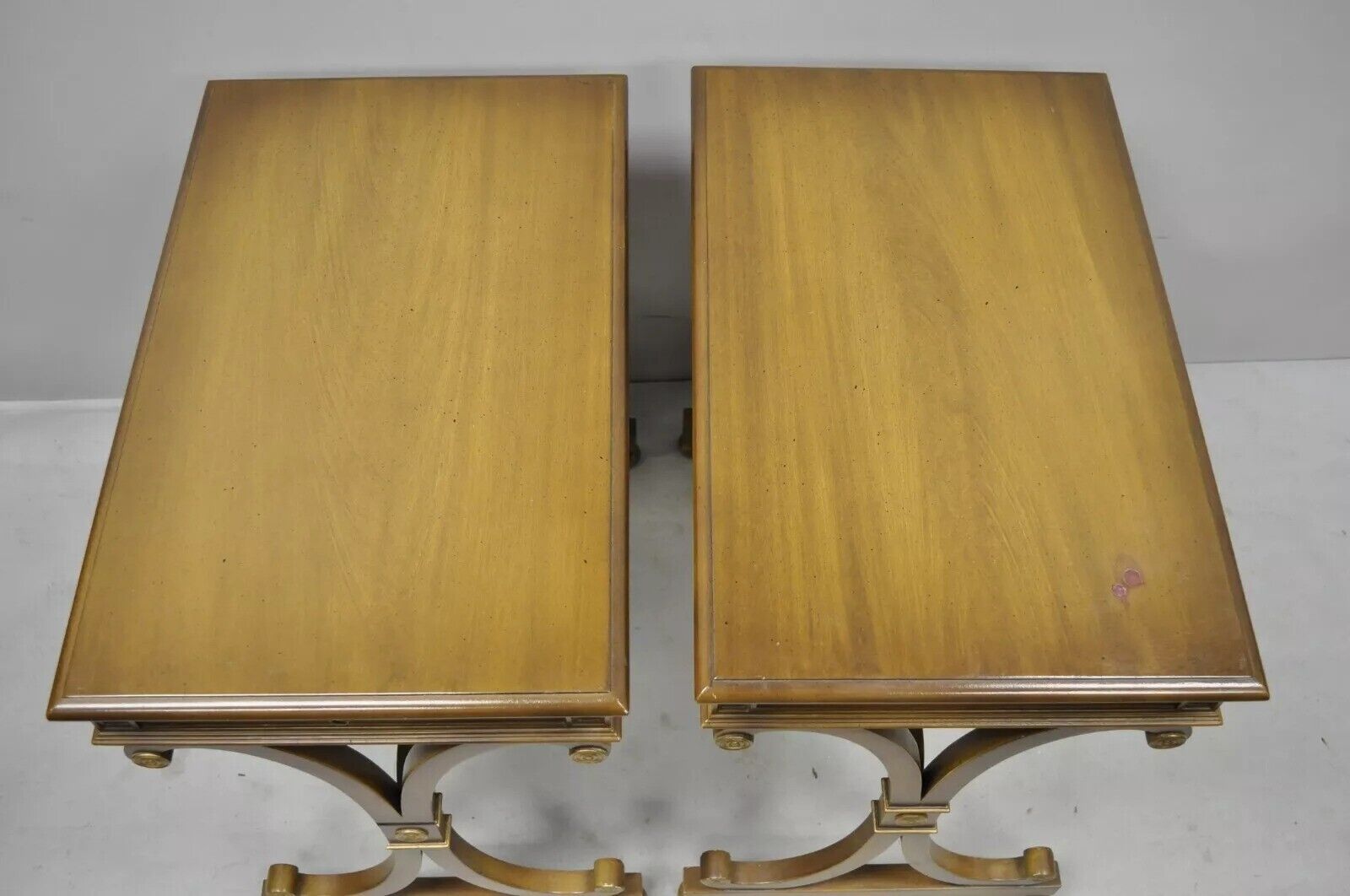 Vintage J. Zonon Regency Style X-Frame Mahogany Side Lamp Tables - a Pair