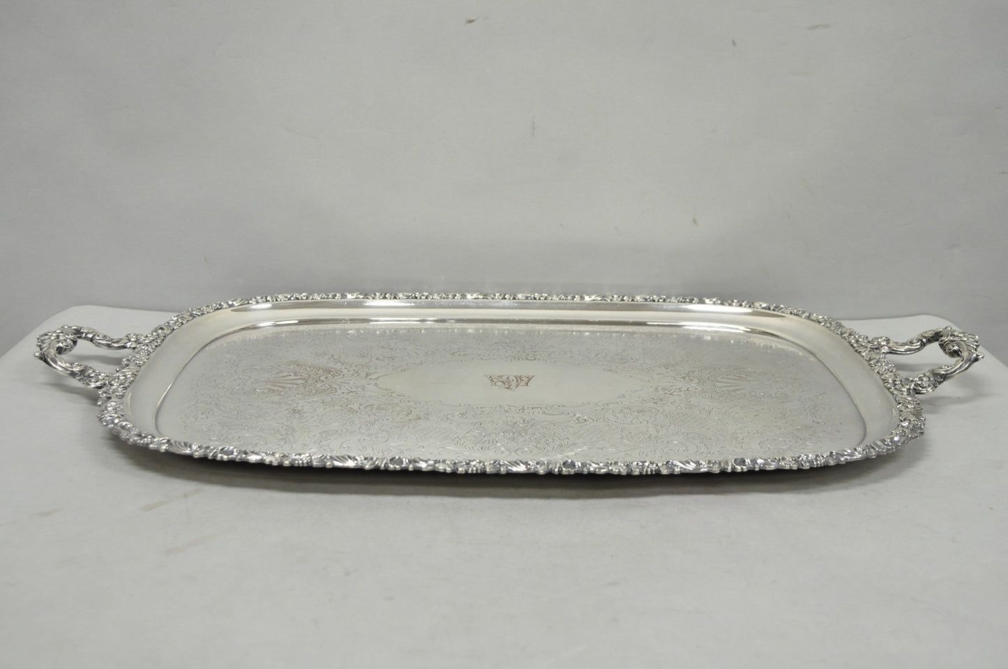 Antique Barker Ellis Victorian Silver Plated Serving Platter Bar Tray Engraved