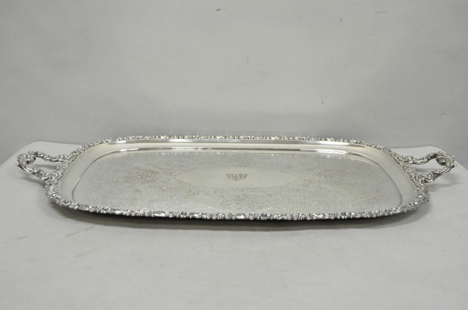 Antique Barker Ellis Victorian Silver Plated Serving Platter Bar Tray Engraved
