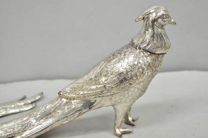 Vintage Mid Century Modern Silver Plated Pheasant Peacock Bird Figurines - Pair