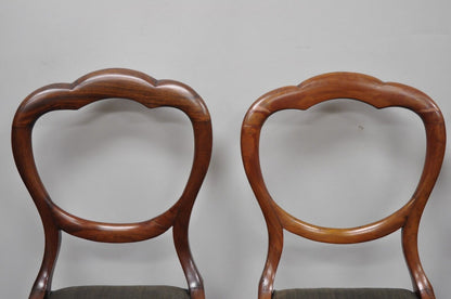 Antique English Victorian Balloon Back Mahogany Library Side Chairs - Set of 4