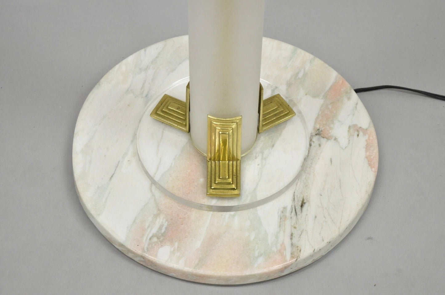 Vintage Postmodern Art Deco Figural Frosted Acrylic & Glass Torchiere Floor Lamp