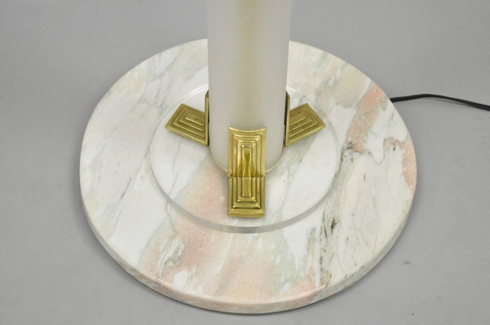 Vintage Postmodern Art Deco Figural Frosted Acrylic & Glass Torchiere Floor Lamp