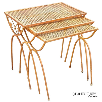 Vintage Salterini Mid Century Modern Wrought Iron Nesting Side Tables - Set of 3