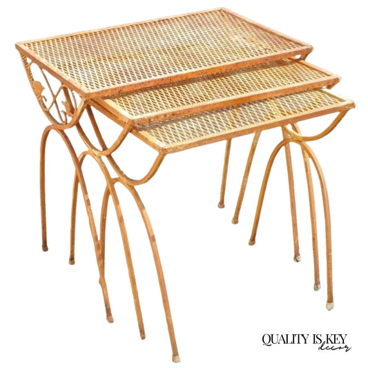 Vintage Salterini Mid Century Modern Wrought Iron Nesting Side Tables - Set of 3