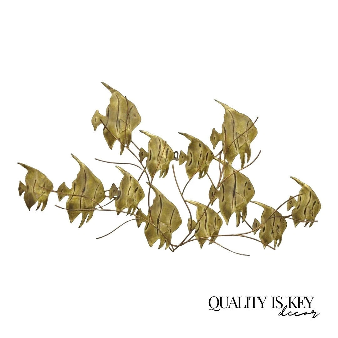 Vintage Bergasse Mid Century Modern Brass Metal "School of Fish" Wall Sculpture