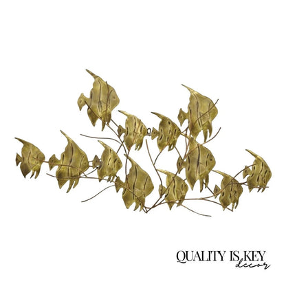 Vintage Bergasse Mid Century Modern Brass Metal "School of Fish" Wall Sculpture