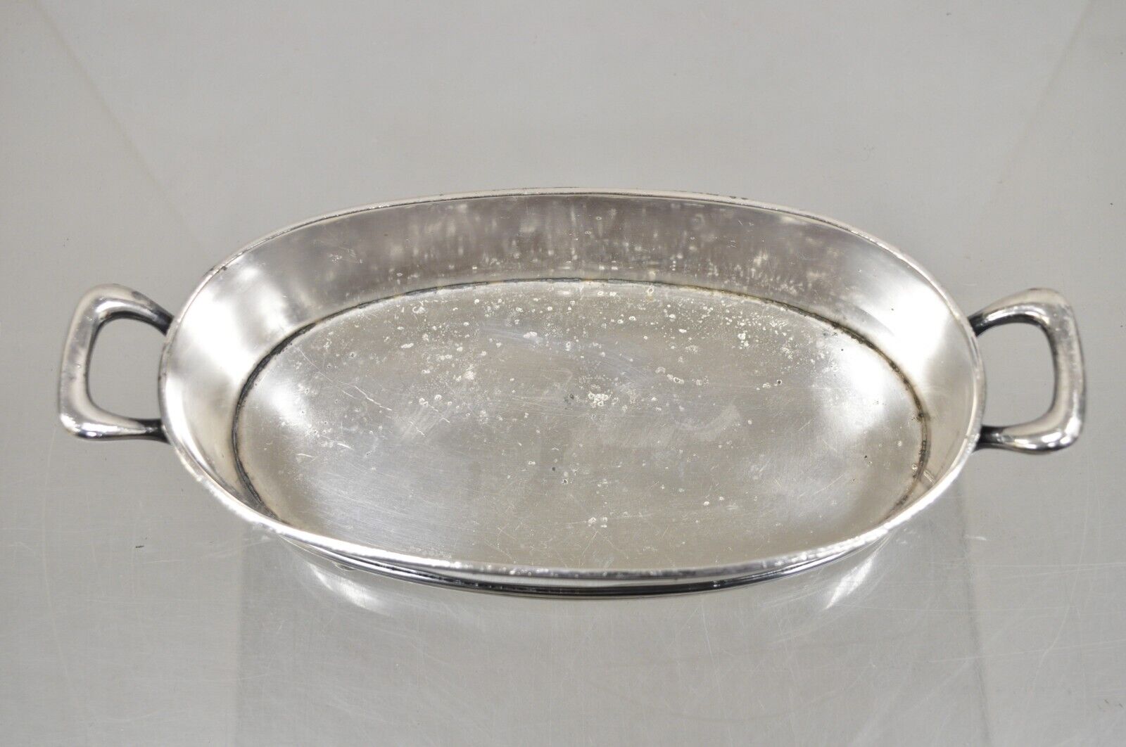 Antique English Edwardian Small Oval Silver Plated Desk Trinket Dish w/ Handles