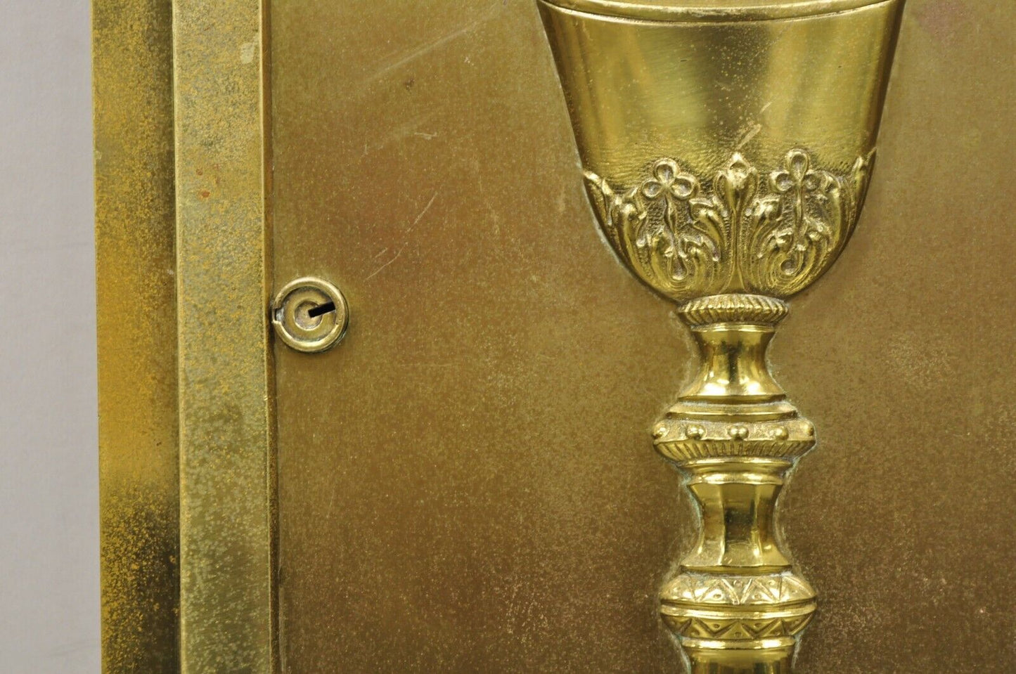 Antique Gothic Bronze Wall Hanging Altar Door Tabernacle with Chalice (B)