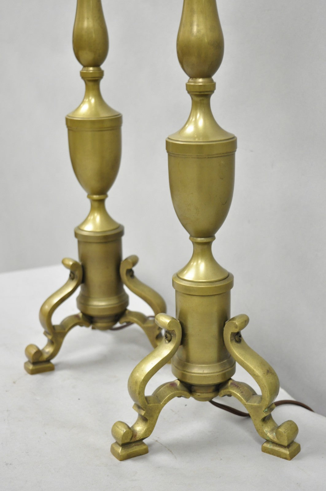 Vintage Federal Style Brass Candlestick Urn Form Table Lamps, Japan - a Pair