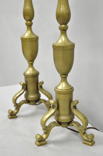 Vintage Federal Style Brass Candlestick Urn Form Table Lamps, Japan - a Pair