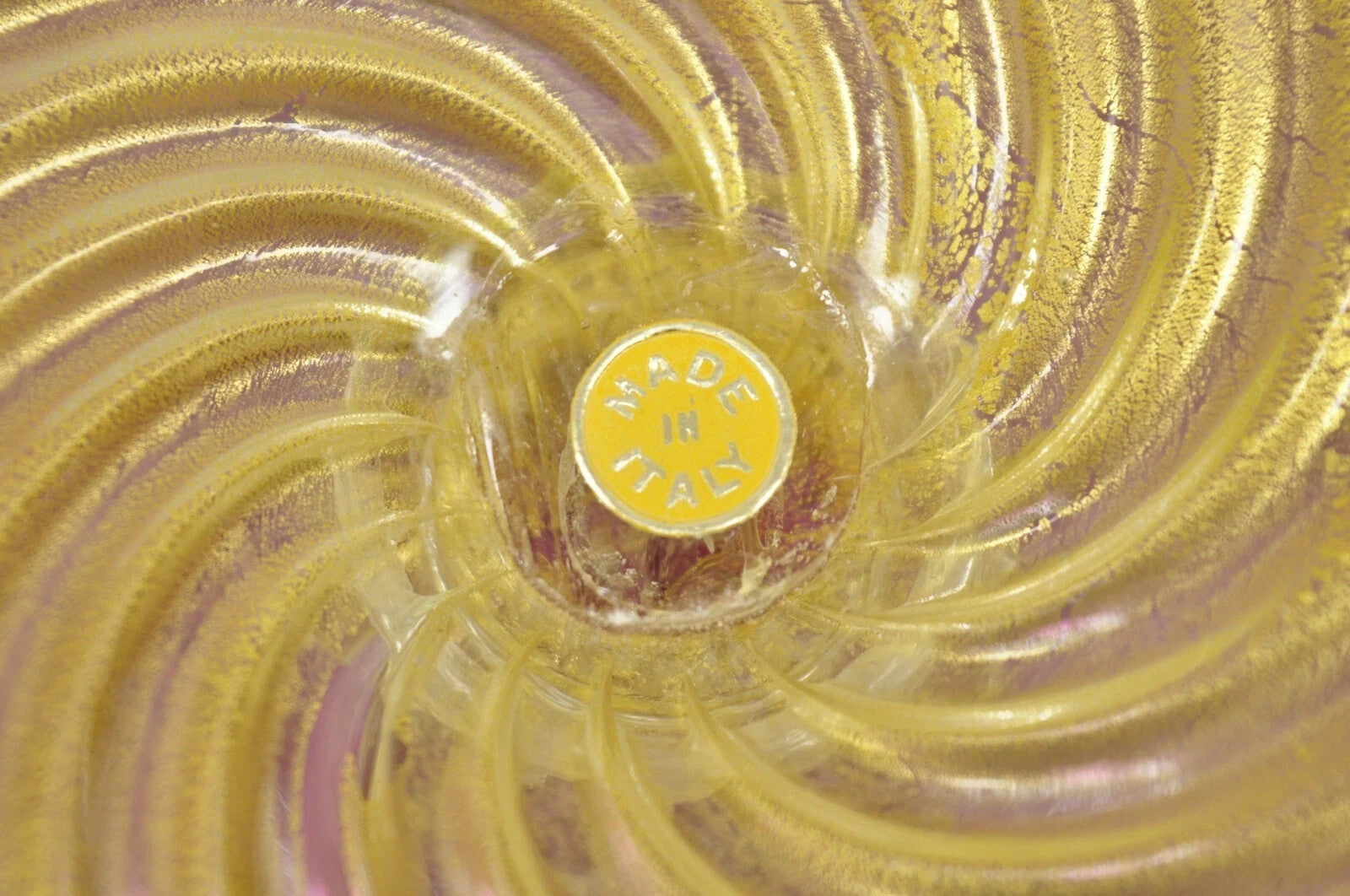 MCM Fratelli Toso Balboa Italian Blown Glass Pink Swirl Gold Flecks Fruit Bowl