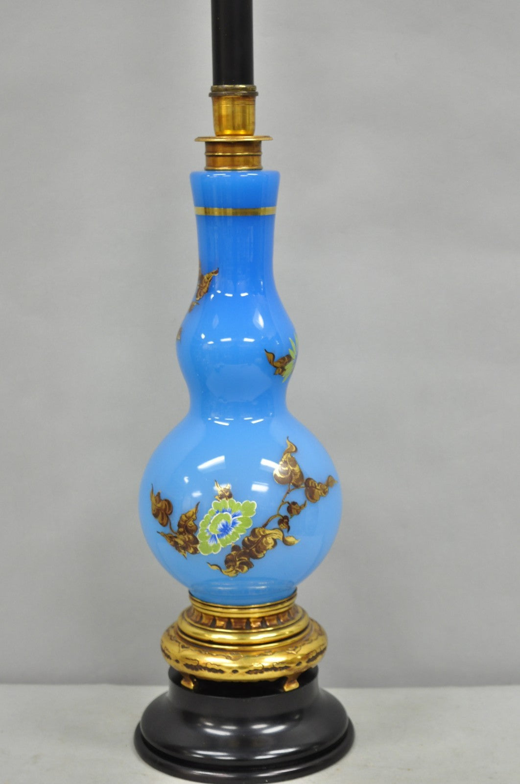 Vintage Chinoiserie James Mont Style Blue Glass Gold Gilt Tall Table Lamp