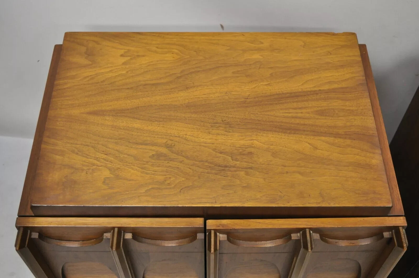 Vintage Mid Century Modern Sculpted Walnut Nightstand Cabinets by Tobago - Pair