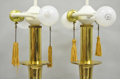 Hollywood Regency Tommi Parzinger Style Brass Candlestick Table Lamp Pair