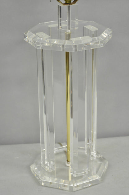 Vintage Mid Century Modern Clear Lucite & Brass Sculptural Modernist Table Lamp