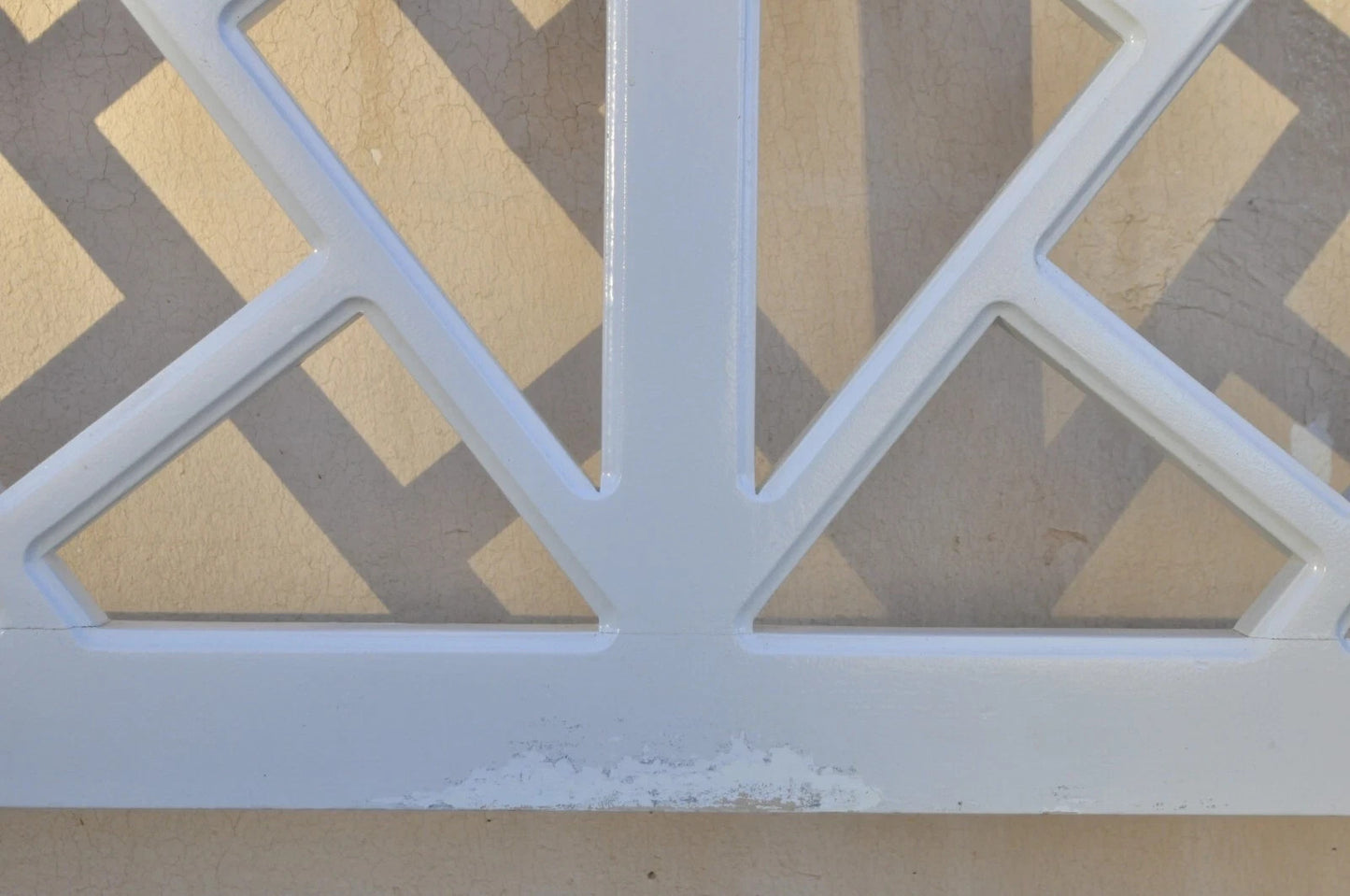 Vintage Hollywood Regency Faux Bois Bamboo Fretwork Tall Post King Bed Headboard