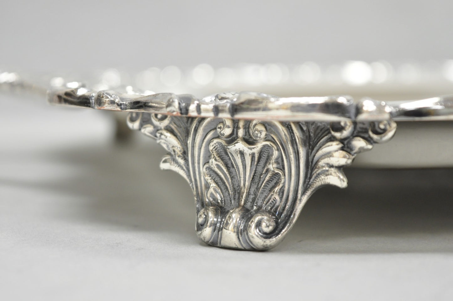 Vintage English Victorian Silver Plated Ornate Footed Serving Platter Bar Tray