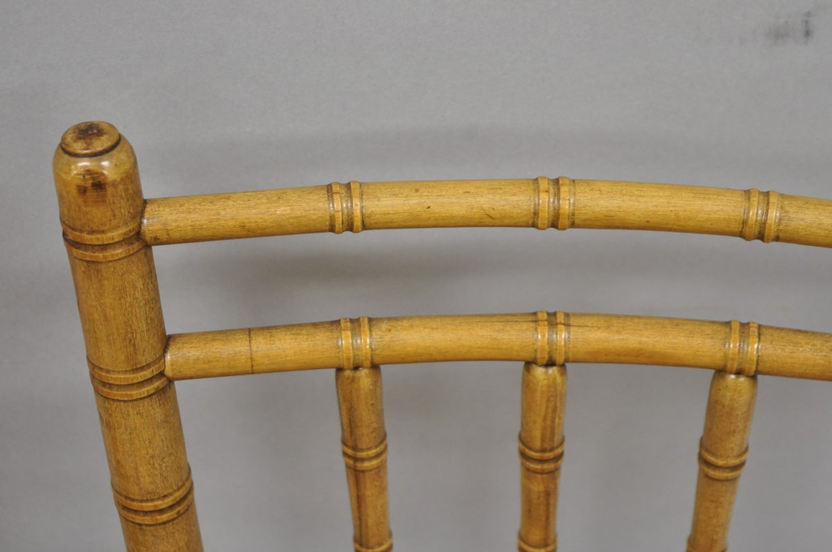 Antique English Regency Faux Bamboo Rush Seat Wooden Dining Chairs - Set of 6