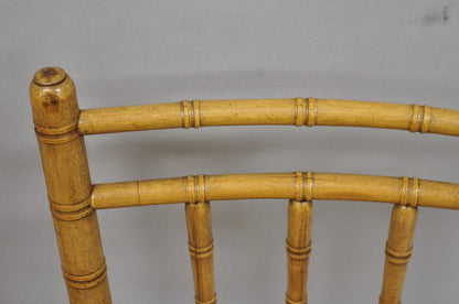 Antique English Regency Faux Bamboo Rush Seat Wooden Dining Chairs - Set of 6