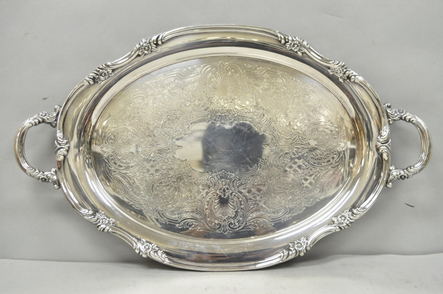 Vintage Reed & Barton 1820 Victorian Silver Plated Oval Serving Platter Bar Tray