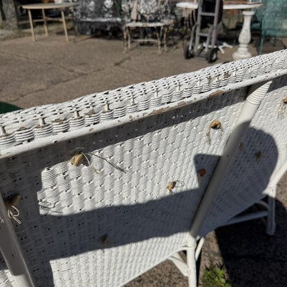 Antique Victorian White Wicker Rattan Sunroom Patio Sofa w/ Loose Cushions