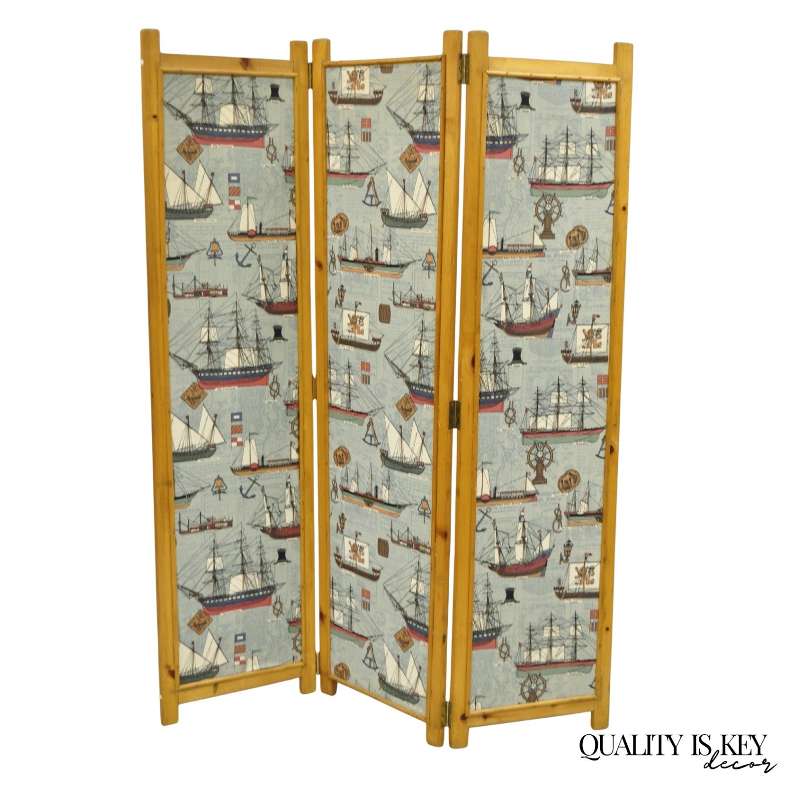 Vintage Nautical Custom Viking Clipper Ship Fabric Room Divider Dressing Screen