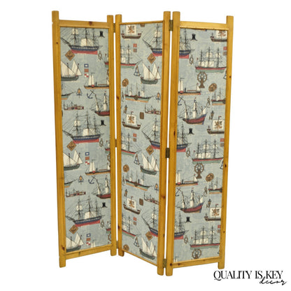 Vintage Nautical Custom Viking Clipper Ship Fabric Room Divider Dressing Screen