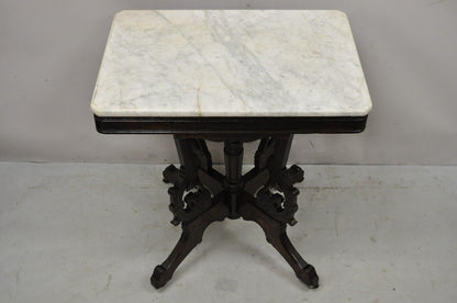 Antique Eastlake Victorian Marble Top Walnut Parlor Accent Side Table