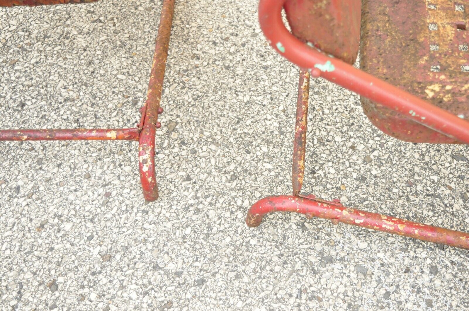Antique Art Deco Basketweave Red Distress Paint Bouncer Garden Chairs - a Pair
