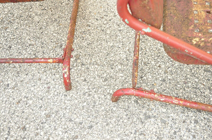 Antique Art Deco Basketweave Red Distress Paint Bouncer Garden Chairs - a Pair