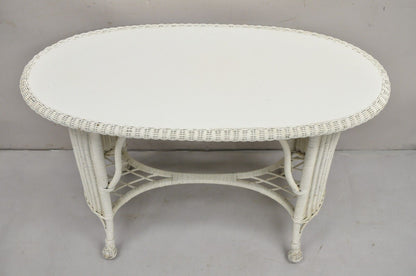 Antique Victorian White Wicker Rattan Console Hall Side Table