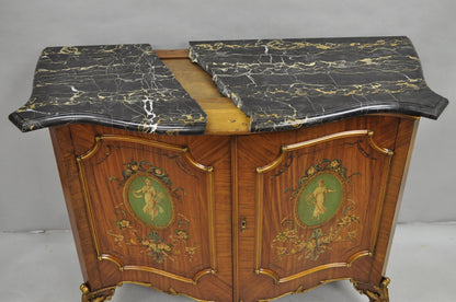French Louis XV Adam Style Marble Top Kingwood Hand Painted Commode w/ Drawers