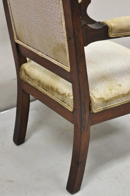 Antique Small Child's Eastlake Victorian Carved Walnut Distress Parlor Arm Chair