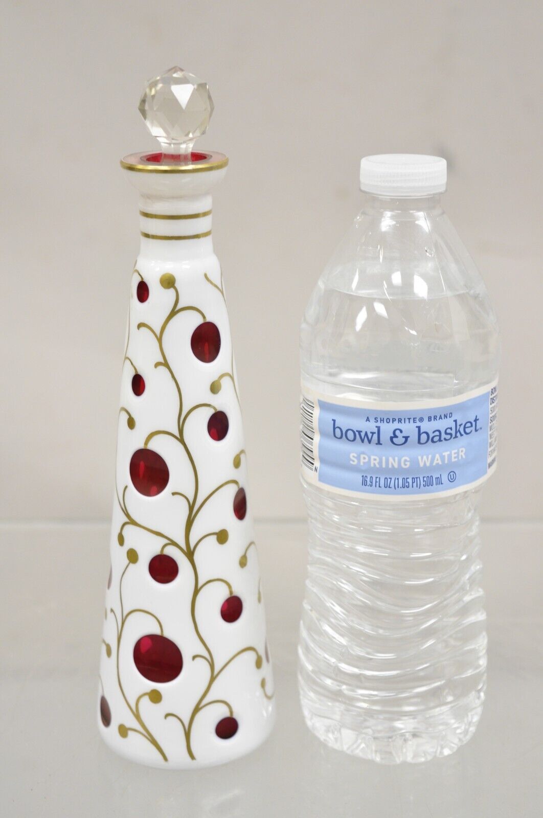 Vintage German Bohemian Cranberry Cased Glass 9" Small Decanter w/ Stopper