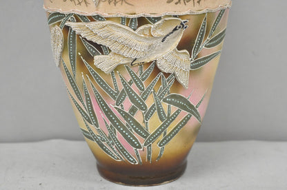 Antique Japanese Heavy Moriage Hand Painted Porcelain Oriental Bird Satsuma Vase