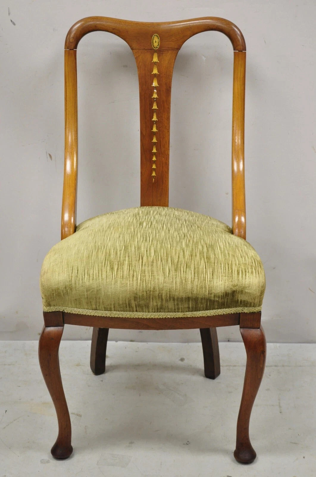 Edwardian Mahogany Sweetheart Back Bellflower Painted Dining Chairs - Set of 4