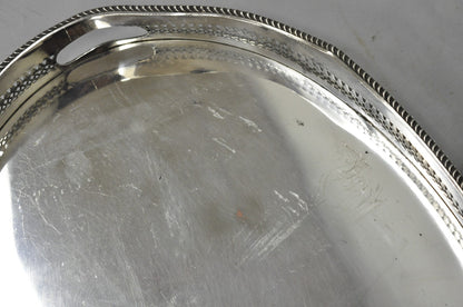 Antique English Edwardian Silver Plated Oval Bar Serving Tray w/ Raised Gallery