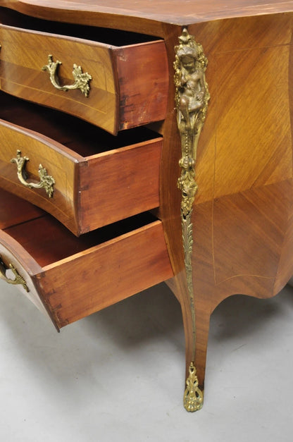 Vintage French Louis XV Style Bombe Commode Dresser Chest of Drawers w/ Cherubs