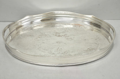 Vintage English Edwardian Silver Plated Oval Scalloped Gallery Bar Platter Tray