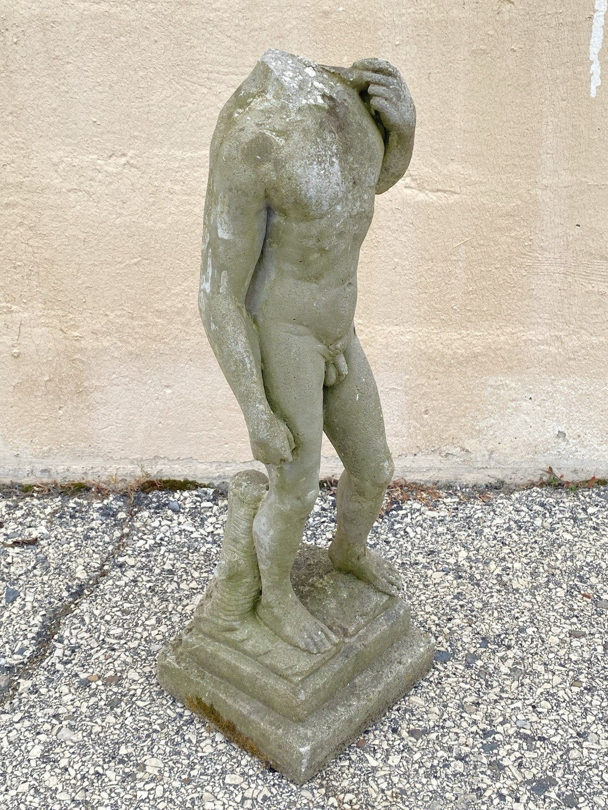 Antique Cast Stone Concrete Small 24" Nude Garden Statue Sculpture of David