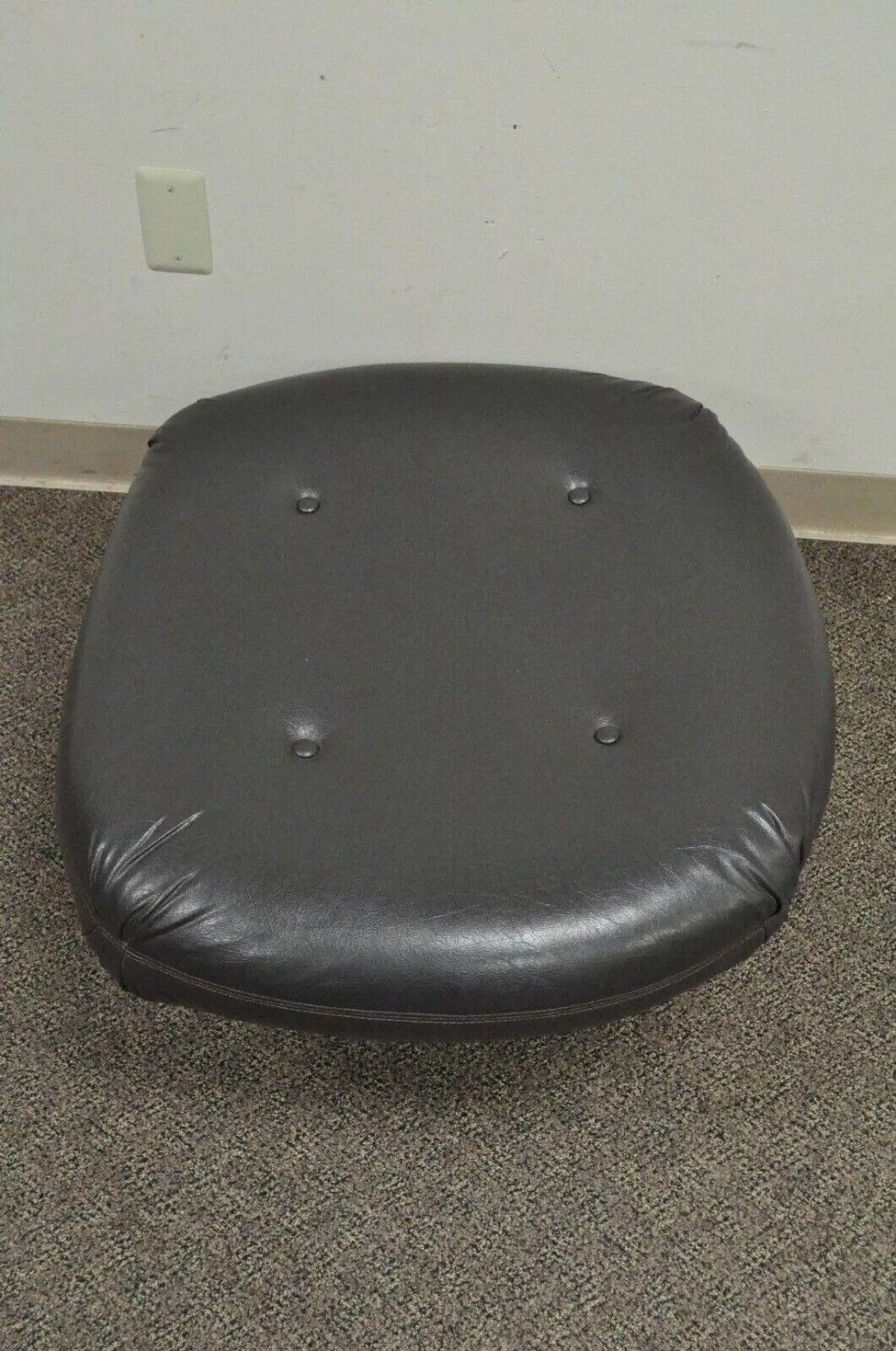Vintage Mid Century Modern Tufted Brown Vinyl Walnut Chair Ottoman Footstool
