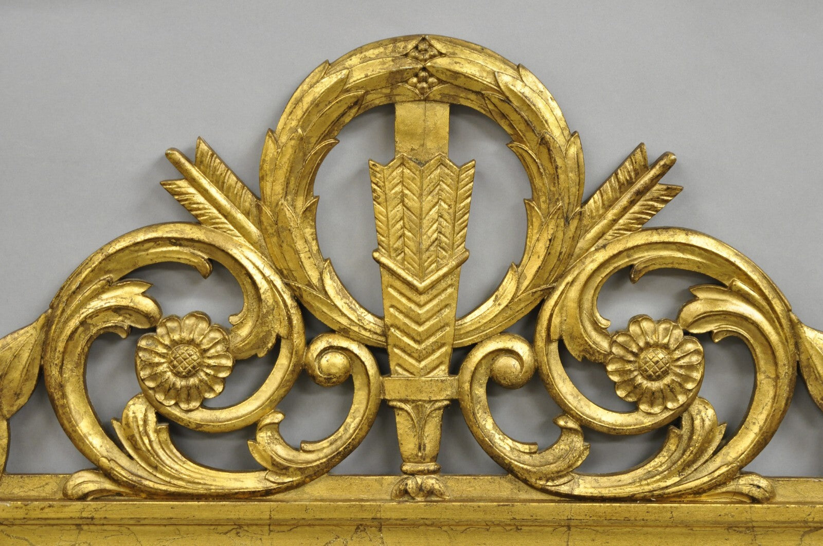 Antique French Neoclassical Style Gold Gilt Gesso Arrow & Wreath Wall Mirror