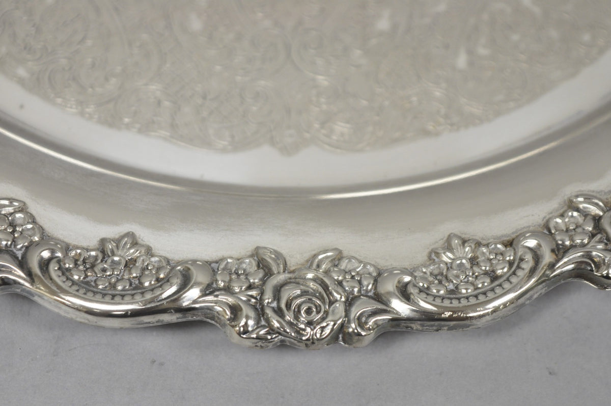Vintage Oneida Victorian Round Silver Plated Serving Platter Tray w/ Handles