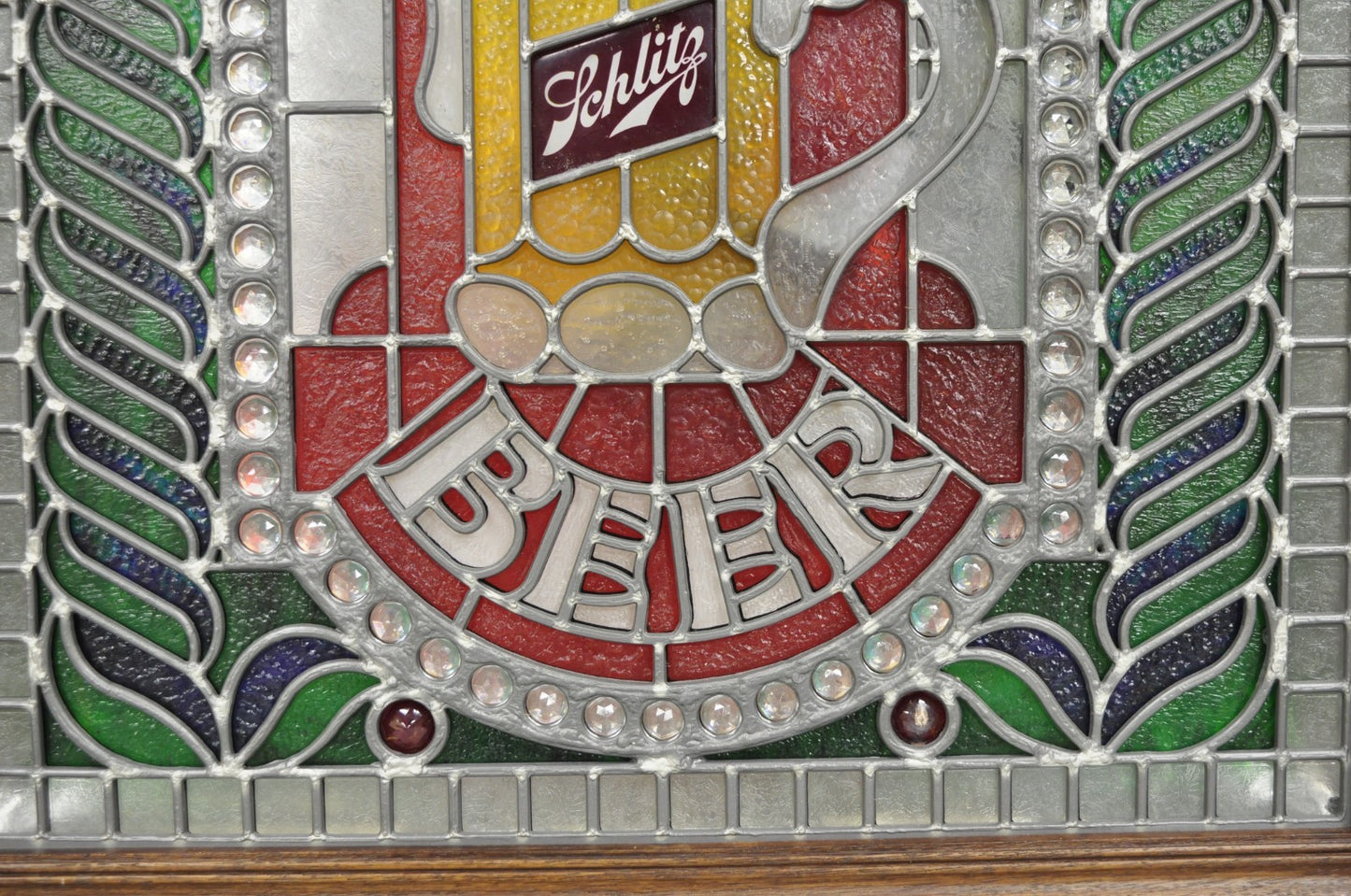 Vintage Schlitz Beer Sign 1980 Lighted Faux Stained Glass Look Advertising Sign