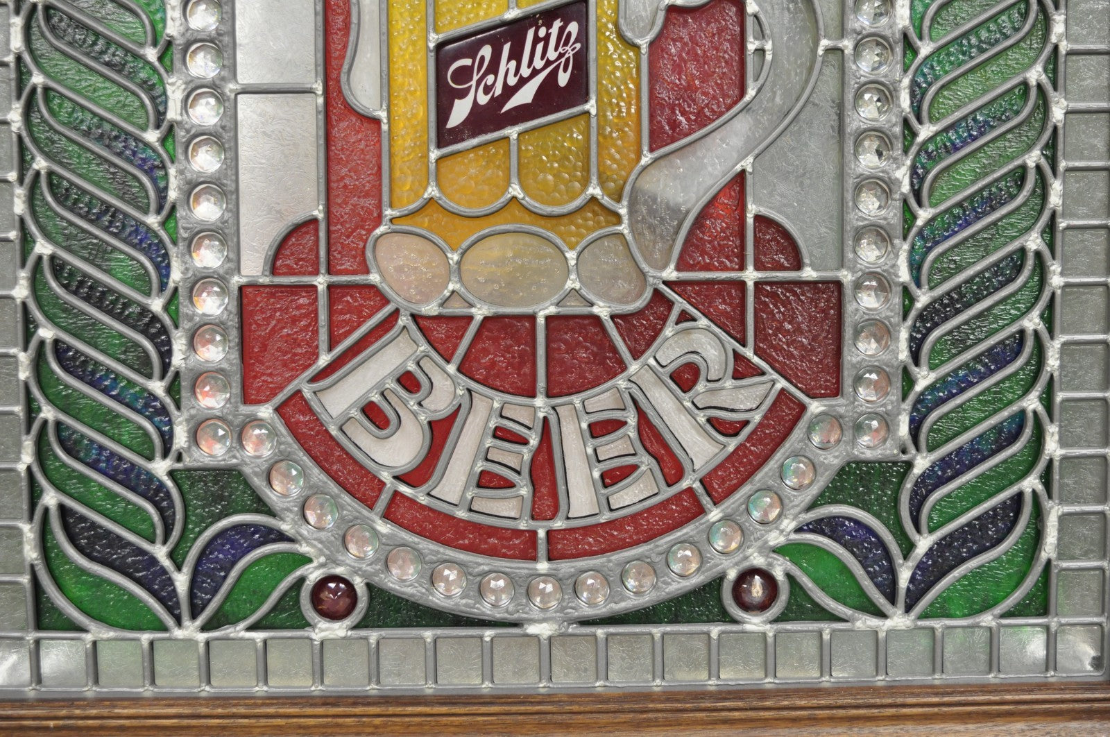 Vintage Schlitz Beer Sign 1980 Lighted Faux Stained Glass Look Advertising Sign